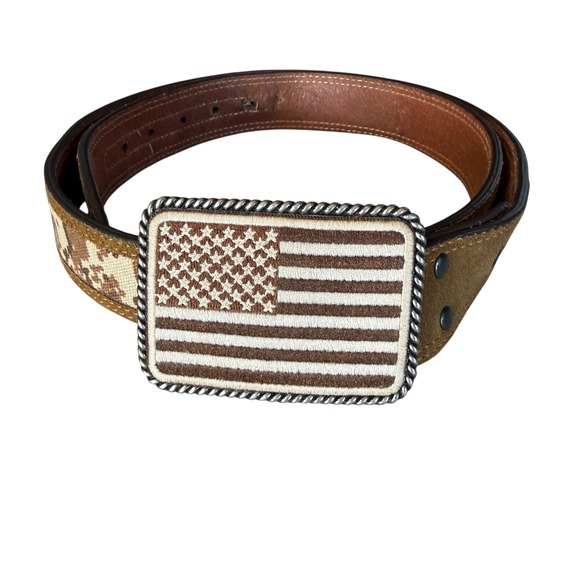 Ariat Mens Digital Camo Leather Belt American Flag Buckle Brown 40 A1030844 - Picture 2 of 8